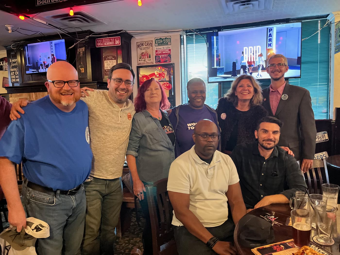 Anna Hopkins with campaign volunteers and supporters at a local London pub